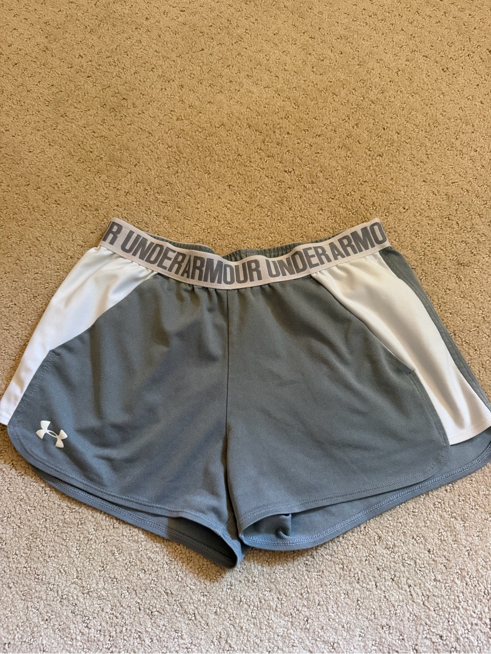 Under Armour Women's Gray Athletic Shorts with White Side Panels